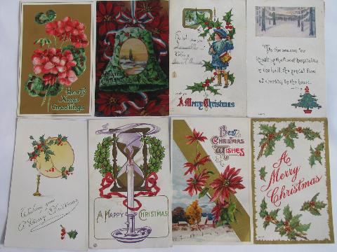 lot Victorian vintage antique postcards, color litho Christmas holidays