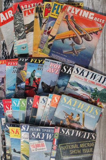 lot WWII vintage flying magazines, Popular Aviation, Skyways, Flying Aces flyer pilots