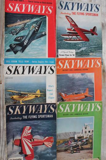 lot WWII vintage flying magazines, Popular Aviation, Skyways, Flying Aces flyer pilots