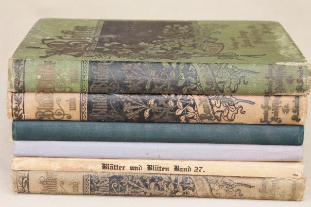 lot antique 1800s vintage German books & almanacs w/ gothic typeface & beautiful bindings