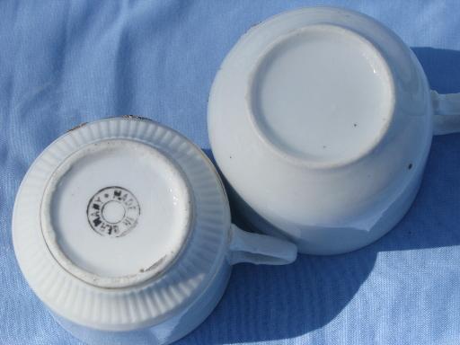 lot antique china mustache cups, Germany, Prussia, seal of Metlock-Bath
