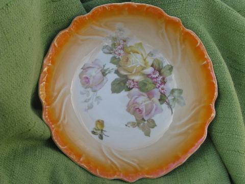 lot antique luster and roses china bowls, early 1900s vintage Germany
