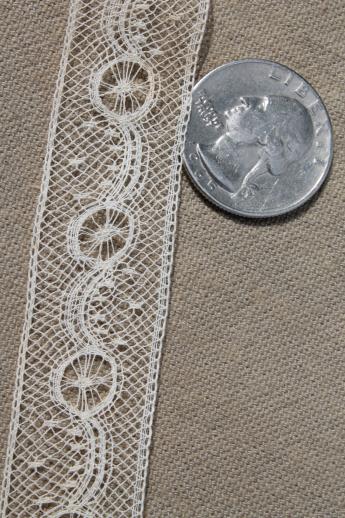lot antique sewing trims, lace & embroidered cotton ribbon insertions w/ original Victorian labels