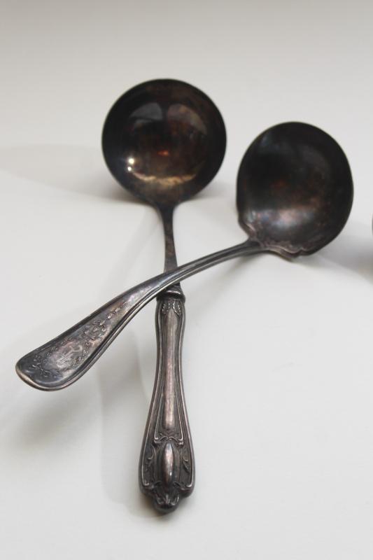 lot antique silver serving spoons & ladles, early 1900s vintage silverplate flatware