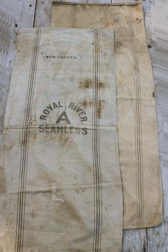 lot antique striped heavy cotton feed sacks grain bags, vintage farm primitive fabric