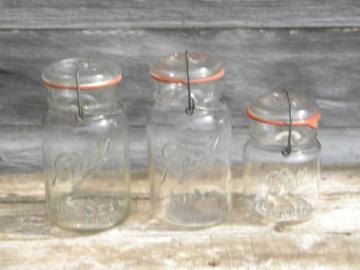 lot antique vintage Ball mason storage jars w/lightening lids 1 qt and 1 pt
