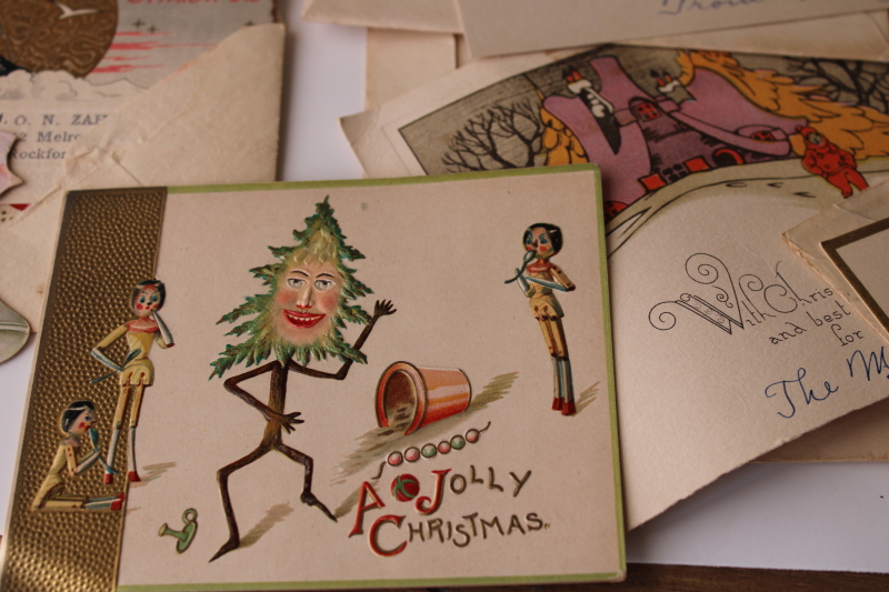 lot antique vintage Christmas greeting post cards, art deco illustrations 1910s, 20s, 30s