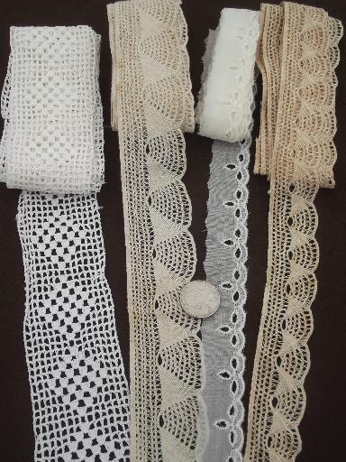 lot antique vintage sewing trims, fine cotton lace edgings & crochet 