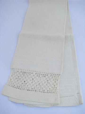 lot antique whitework linen damask & cotton towels, crochet & tatting lace