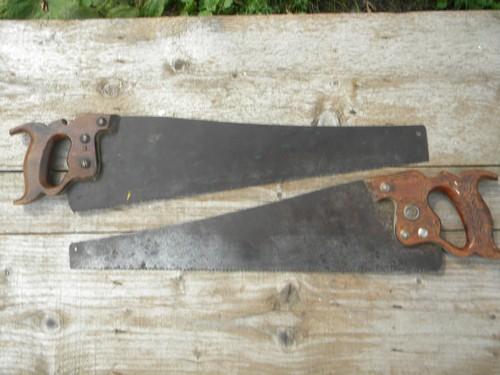 lot assorted old and antique woodworking hand saws thumb hole Disston etc