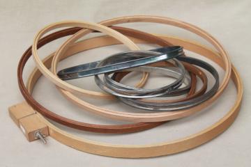 lot assorted vintage wood & metal embroidery / quilting hoops for hooped needlework frames