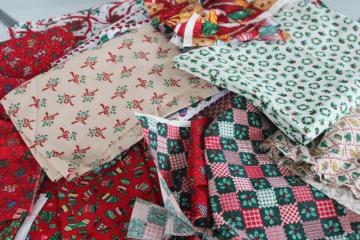 lot cotton scrap fabric remnants red  green Christmas prints for quilting  sewing