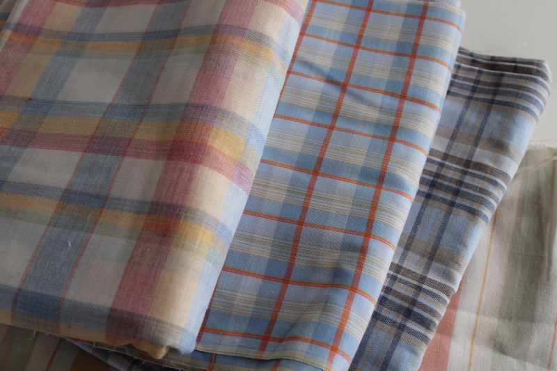 lot fabric remnants cotton blend shirting stripes  plaids for quilting, crafts