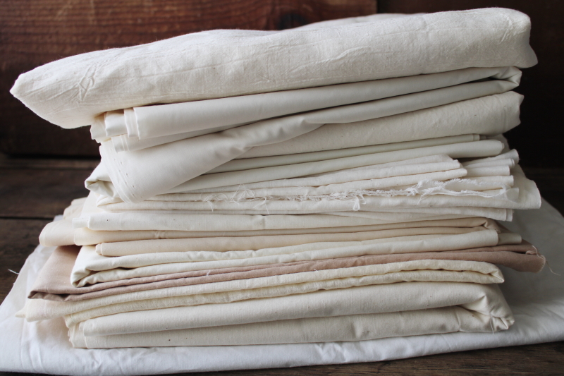 lot fabric remnants cotton  blends unbleached muslin homespun rustic neutrals