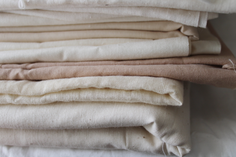 lot fabric remnants cotton  blends unbleached muslin homespun rustic neutrals