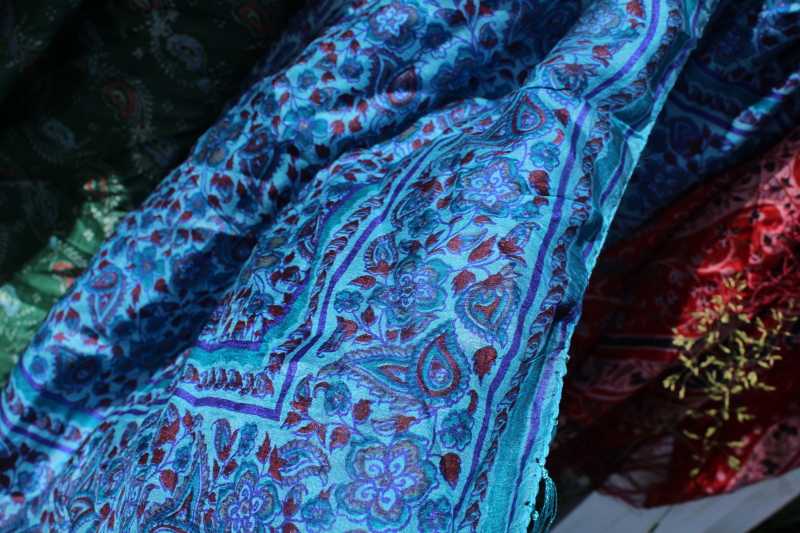 lot large pure silk scarves flowery prints jewel colors vintage hippie chick boho style