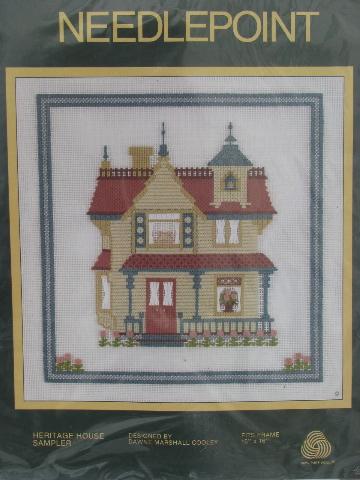 lot needlepoint and cross-stitch embroidery kits, Victorian houses
