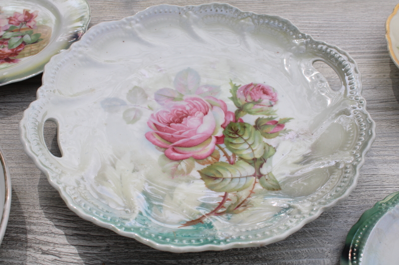 lot of 10 mismatched antique vintage china plates Victorian roses  gold, french country style