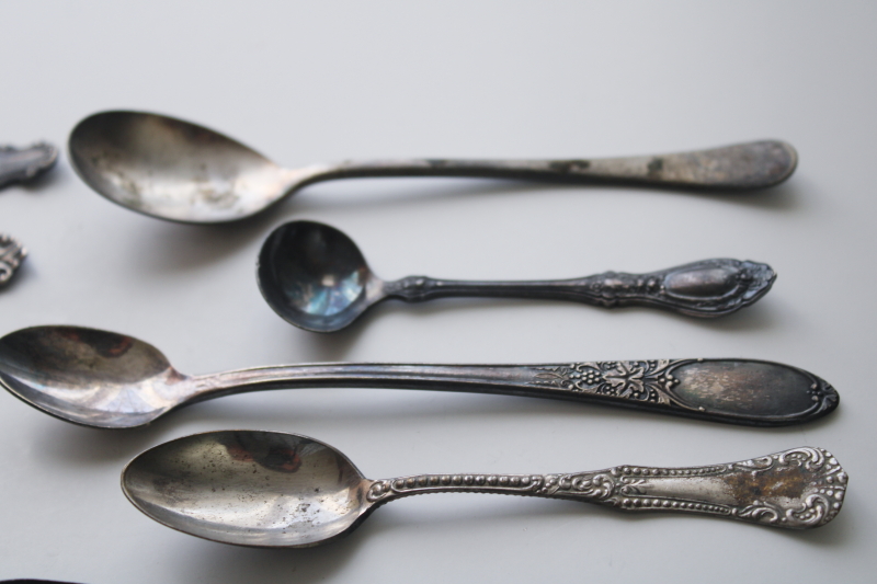 lot of 18 vintage antique silver plated spoons, mismatched tiny spoons for jam pots or baby