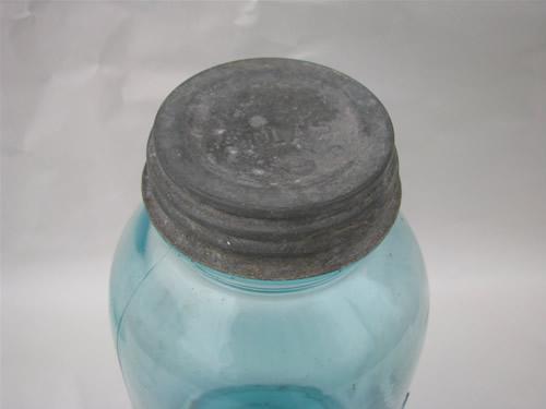 lot of 3 antique vintage 2 quart blue glass fruit jars / canisters w/zinc lids