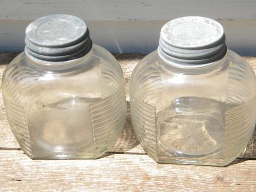 lot of 4 hoosier vintage storage jars/dry goods canisters w/zinc lids
