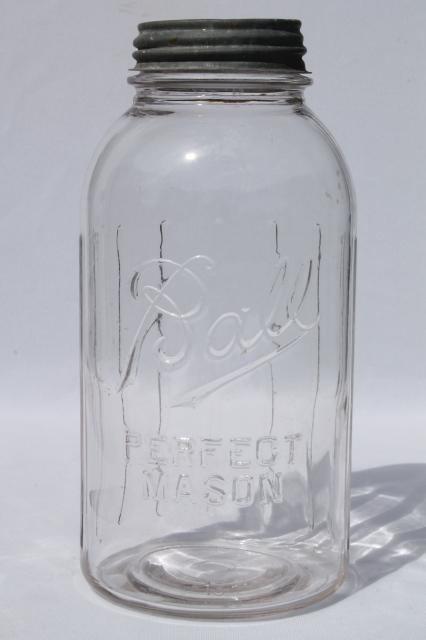 lot of 4 vintage two quart Ball Perfect Mason jars w/ antique zinc metal lids