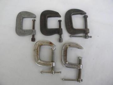 lot of 5 old & vintage C clamp handyman tools