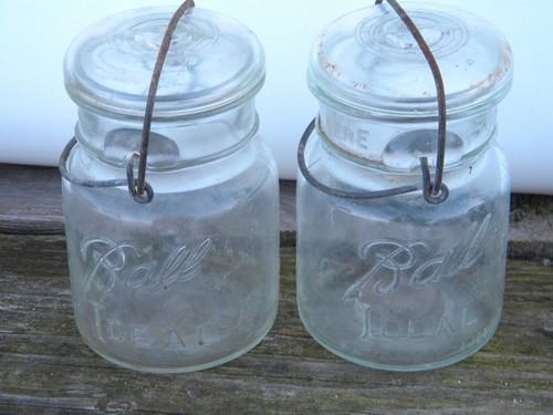 lot of 6 antique 1 pint Ball & Atlas glass mason jars, 1908 vintage