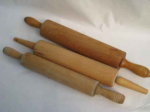 lot of 6 vintage wood rolling pins from old farm kitchen