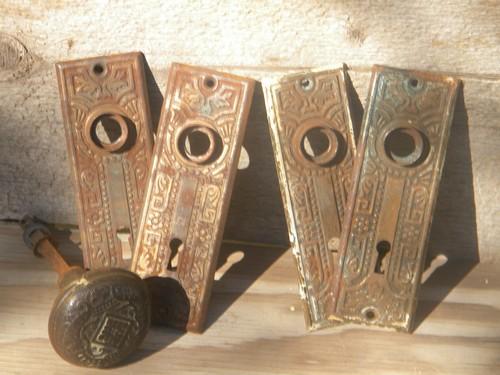 lot of Arts & Crafts vintage embossed escutcheon plates/door knob