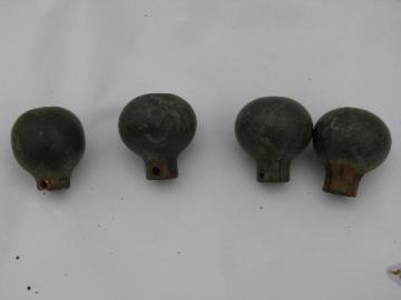 lot of antique vintage ball finial tips for horse harness hames, solid brass