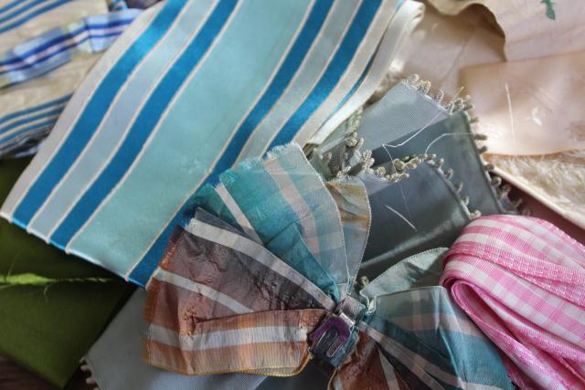 lot of antique & vintage silk ribbons, crazy quilt scraps or project bundle