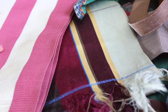 lot of antique & vintage silk & velvet ribbons, crazy quilt scraps or project bundle