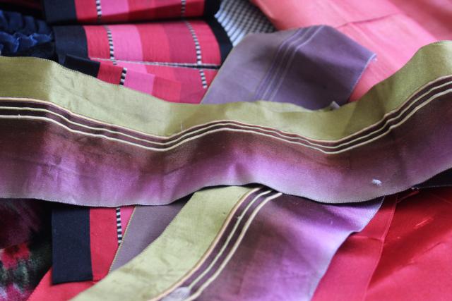 lot of antique & vintage silk & velvet ribbons, crazy quilt scraps or project bundle