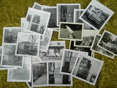 lot of assorted 1940s/1950s black and white photos, people, TVs etc