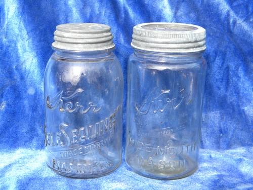 vintage wide mouth Mason jar 1915 patent date Kerr quart jar w/ heavy  embossed lettering