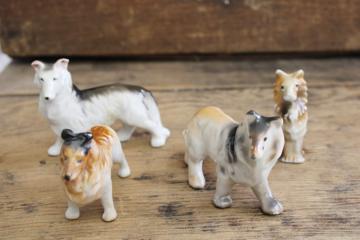 lot of collie dog fgurines, vintage Japan & Occupied hand painted china lassie dogs