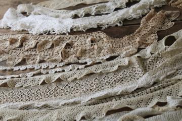 lot of handmade lace edgings, vintage crochet  knitted lace, shabby chic salvaged sewing trim