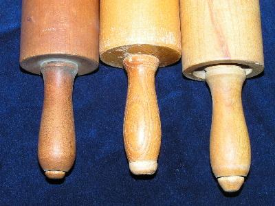 lot of three old wood rolling pins from an farm kitchen