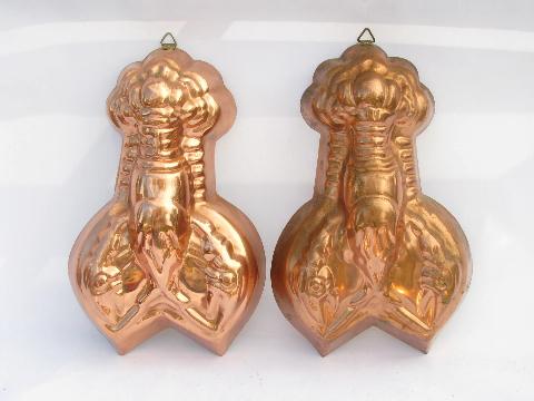 lot of tinned copper molds, french country kitchen style, fish & lobsters