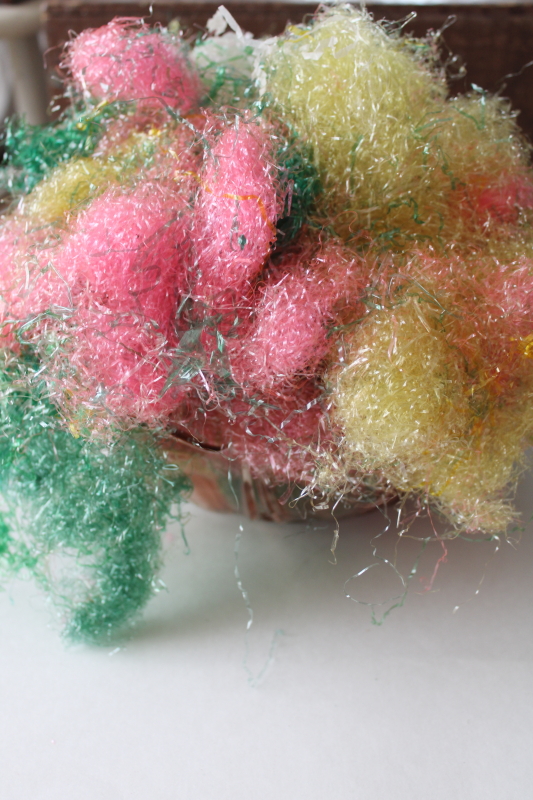 lot of very old Easter grass, green pink yellow mid-century vintage cellophane