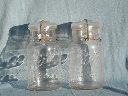 lot of vintage 1 quart Ball Ideal mason fruit jars glass and wire lids