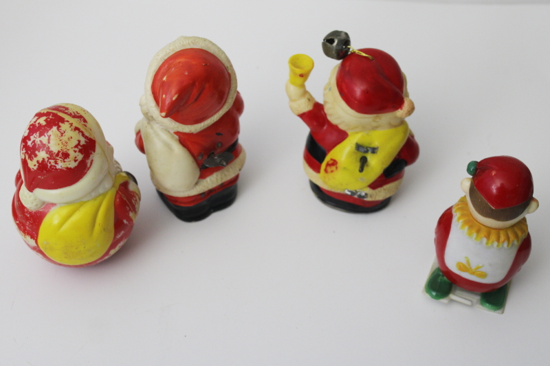 lot of vintage Santa  Christmas elf plastic toys, wind up walkers  roly poly doll