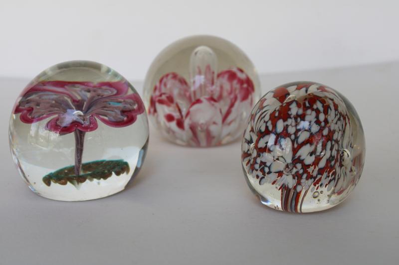 lot of vintage art glass paperweights, murano style flowers & encased bubbles