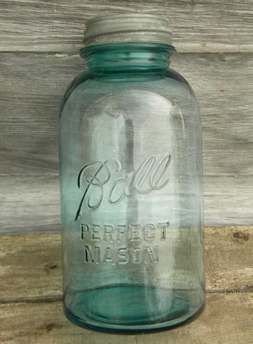lot of vintage blue glass Ball mason storage jars or canisters 2 qt, 1.25 qt, 1qt
