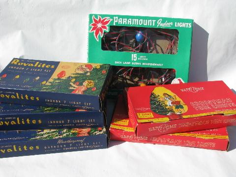lot of vintage electric Christmas tree lights w/ original old boxes