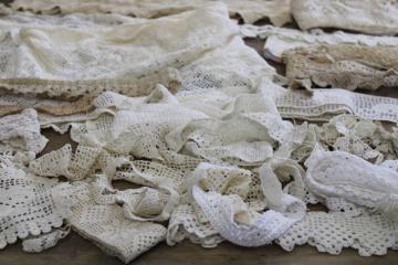 lot of vintage handmade crochet lace edgings, salvaged antique sewing trims