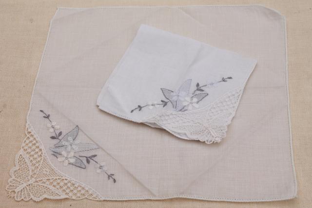 lot of vintage hankies w/ embroidery, Swiss embroidered & Madeira handkerchiefs