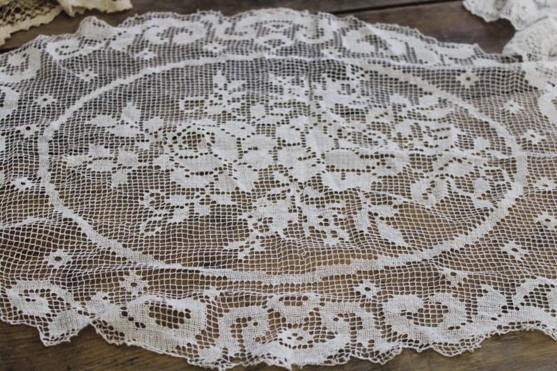 lot of vintage lace runners, table mats  doilies, machine made cotton lace