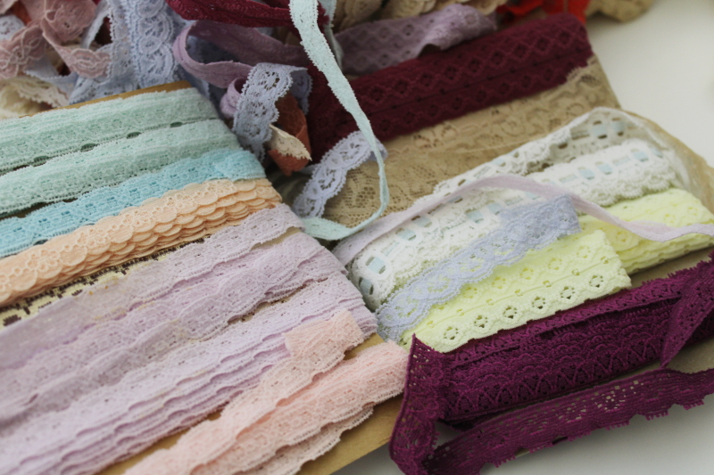 lot of vintage lingerie trim, elastic lace in pastel colors new old stock sewing notions